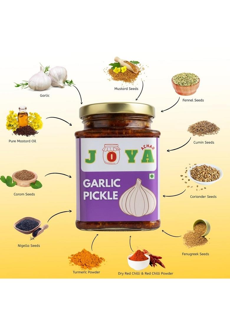 Joya Achar Garlic Pickle Traditional Bengali Recipe 250G Made With Sun Dried Mustard Oil And Spices | No Preservatives Chemical Flavour 100 Homemade