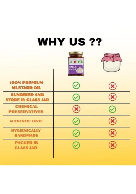 Joya Achar Garlic Pickle Traditional Bengali Recipe 250G Made With Sun Dried Mustard Oil And Spices | No Preservatives Chemical Flavour 100 Homemade