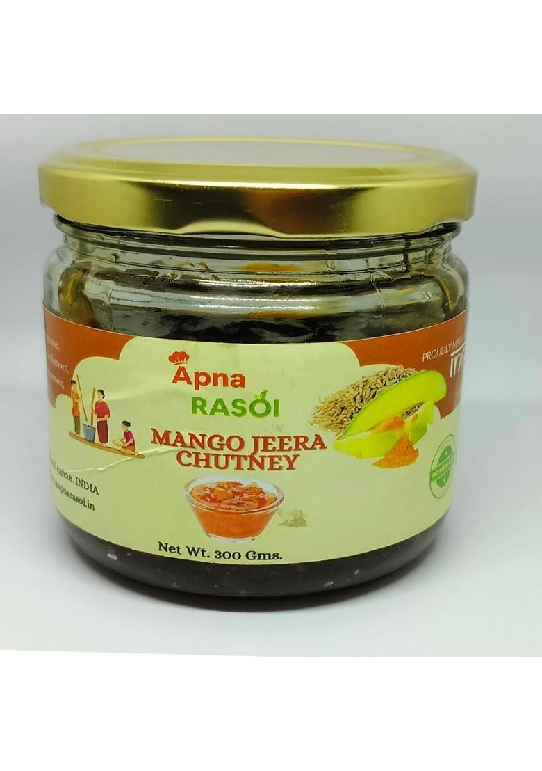 Apna Rasoi Homemade Mango Jeera Chutney – 300G Glass Jar Traditional Sweet Spicy Aam Pickle Style Natural Ingredients No Preservatives Authentic Indian Taste Best For Meals Snacks Tiffins