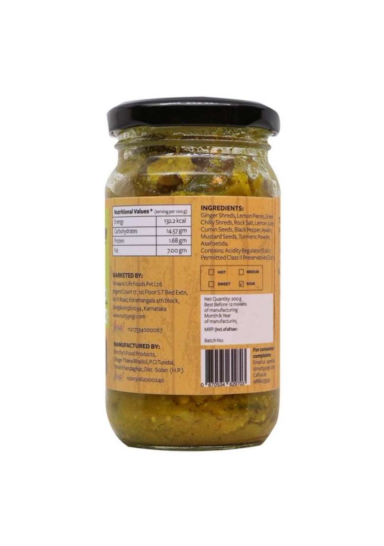 Nutty Yogi Ginger Lemon Pickle 200 Gms - Indya