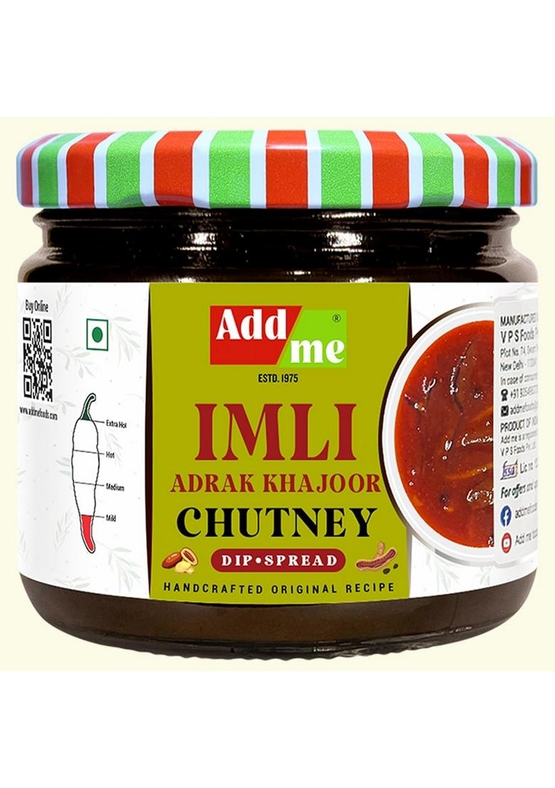 Add Me Homemade Sweet | Spicy| Tangy Tamarind Ginger Dates Chutney 350G Imli Adrak Khajoor Dip Spread Glass Pack
