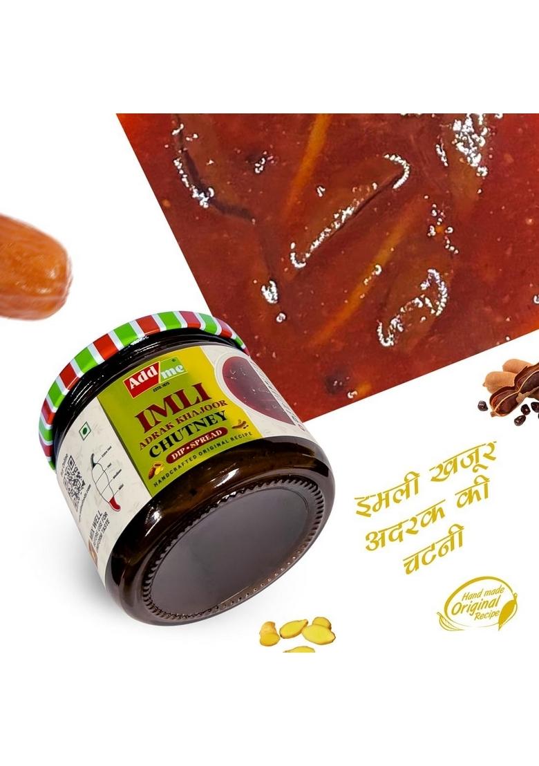 Add Me Homemade Sweet | Spicy| Tangy Tamarind Ginger Dates Chutney 350G Imli Adrak Khajoor Dip Spread Glass Pack