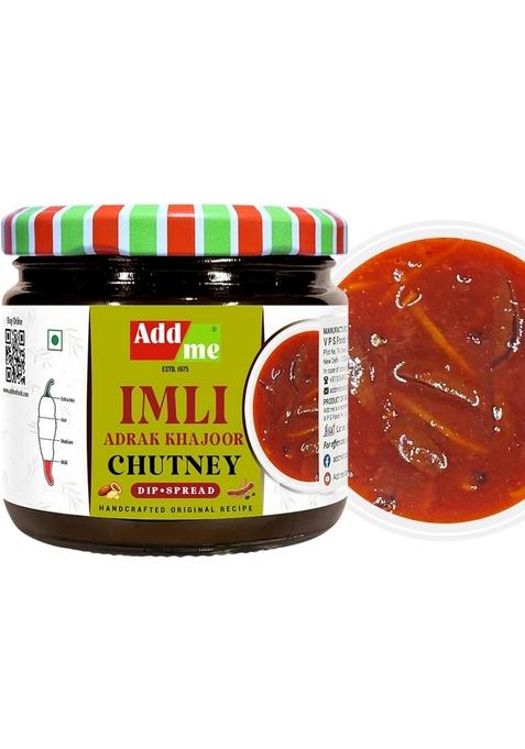 Add Me Homemade Sweet | Spicy| Tangy Tamarind Ginger Dates Chutney 350G Imli Adrak Khajoor Dip Spread Glass Pack