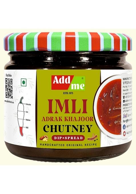 Add Me Homemade Sweet | Spicy| Tangy Tamarind Ginger Dates Chutney 350G Imli Adrak Khajoor Dip Spread Glass Pack