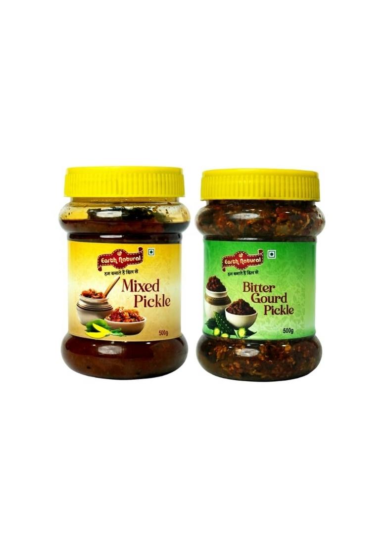 Earth Natural Premium Indian Pickle Combo | Traditional Ghar Ka Swad Handcrafted Taste With Selected Spices Enjoy Every Meal Mixed Bitter Guard