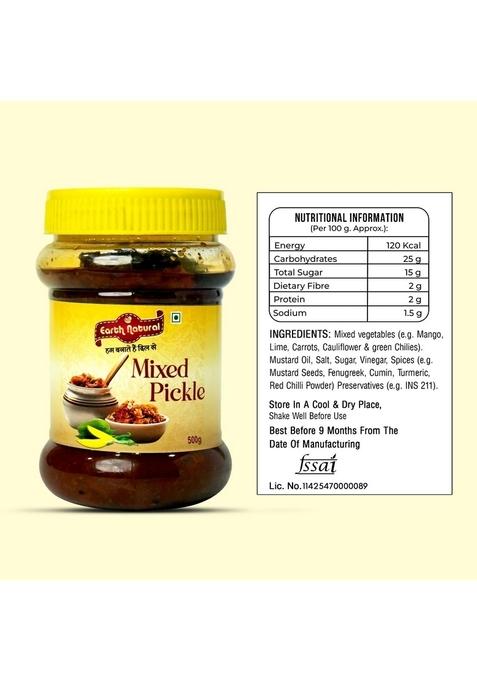 Earth Natural Premium Indian Pickle Combo | Traditional Ghar Ka Swad Handcrafted Taste With Selected Spices Enjoy Every Meal Mixed Bitter Guard