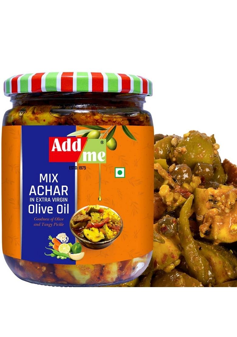 Add Me Homemade Mixed Pickle In Olive Oil 500Gm Mango Chilli Lemon Carrot Ker Ginger Karonda Lasoda Fruit Mix Achar Punjabi Style 500 Gm Glass Jar