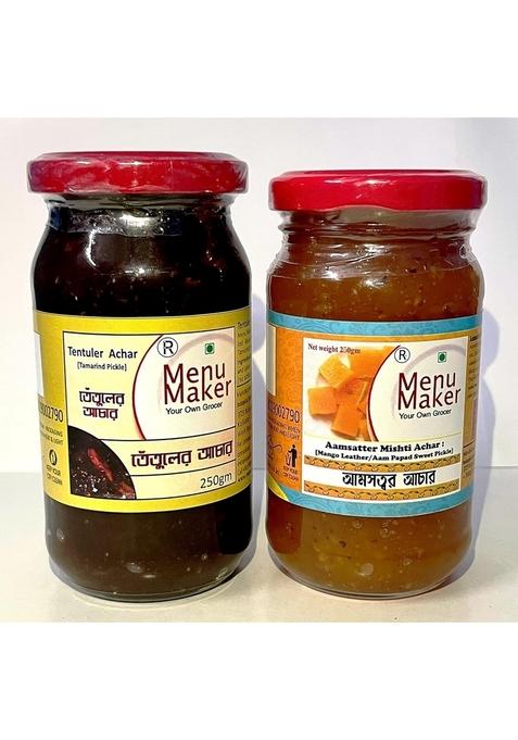 Menu Maker Select Premium Tentuler Achar[Tamarind Pickle] And Aamsatter Mishti Achar [Mango Leather Aam Papad Sweet Combo Pack 250G Each