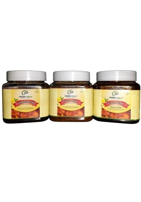 Prithiv Pickles 4 Combo Pack 1 Lemon Pickle Sour And Spicy 2 Khatta Meetha Is Sweet N 3 Prash Chutney Per 200G Buy Get Free Total Wt 800 Gm