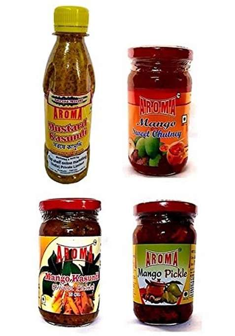 Monbangla Special Super Saver Combo │ Original Bengali Kasundi Mustard Sauce 300Gms Aam – 200Gms│ Aamer Misti Achar Sweet Mango Pickle Chutney 250 Gms Tel Aachar 200Gms Authentic Taste │Pack Of 4 Different And Flavors
