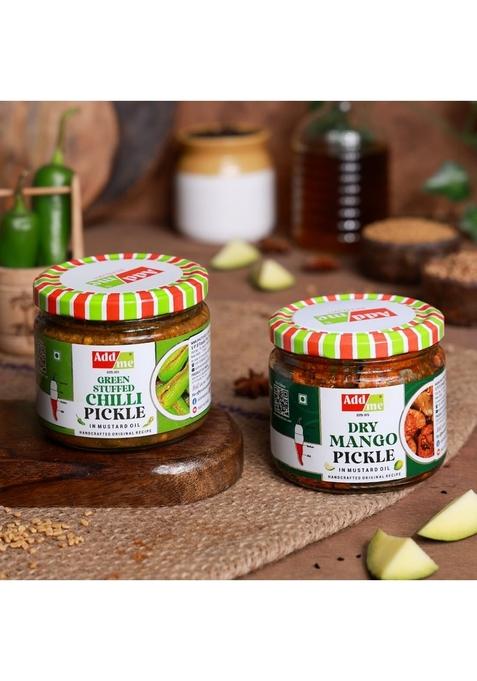 Add Me Combo Pickle Of | Dry Mango Aam Ka Achar And Green Stuffed Chilli Pickles Hari Mirch Bharua Achaar Home Made Indian 300 Gm Pack 2