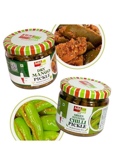 Add Me Combo Pickle Of | Dry Mango Aam Ka Achar And Green Stuffed Chilli Pickles Hari Mirch Bharua Achaar Home Made Indian 300 Gm Pack 2