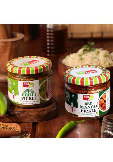 Add Me Combo Pickle Of | Dry Mango Aam Ka Achar And Green Stuffed Chilli Pickles Hari Mirch Bharua Achaar Home Made Indian 300 Gm Pack 2