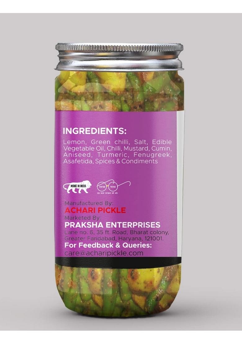 Achari Pickles Banarasi Lemon Green Chilly Pickle Homemade Neembu Harimirch Aachar 400G Mother’S Recipe | Organic North Indian Healthy Traditional Home Made Achaar