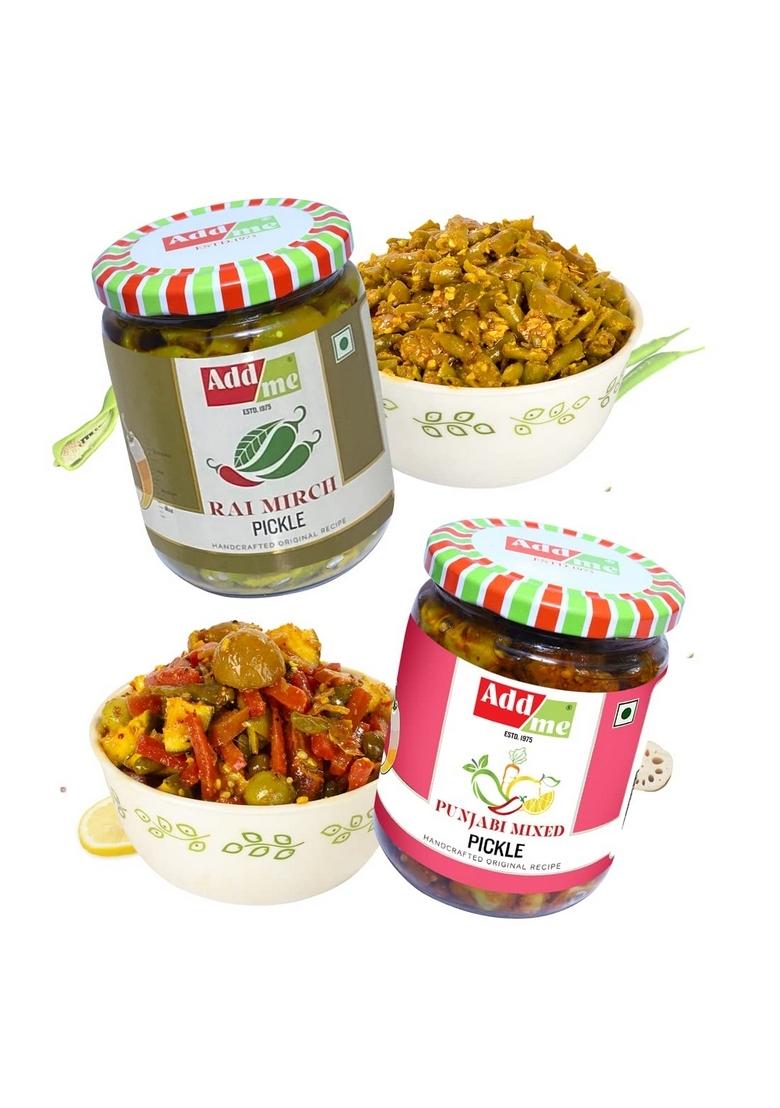 Add Me Combo 6 In 1 Mango Pickles 500 G Sweet Lime 600 Green Chilli 500G Punjabi Mixed Pickle 600Gm Red Stuffed Total 3 2Kg