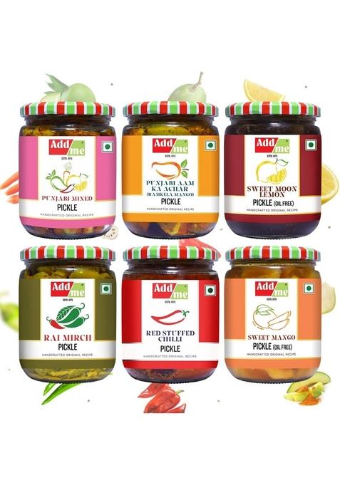Add Me Combo 6 In 1 Mango Pickles 500 G Sweet Lime 600 Green Chilli 500G Punjabi Mixed Pickle 600Gm Red Stuffed Total 3 2Kg