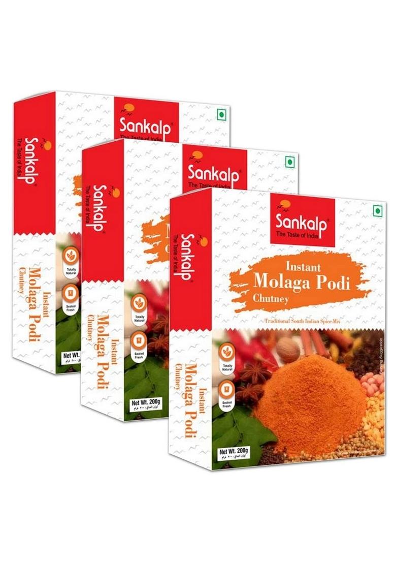 Sankalp Mom Approved Instant Molaga Podi Chutney Fresh Tasty Healthy South Indian Style | 3 Pack 200G Each
