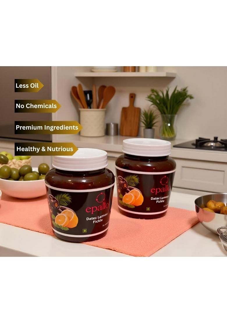 Epalio Dates Lemon Pickle | Khajoor Nimbu Achar 450 Gm Jar Sweet Tangy Homemade Authentic South Indian