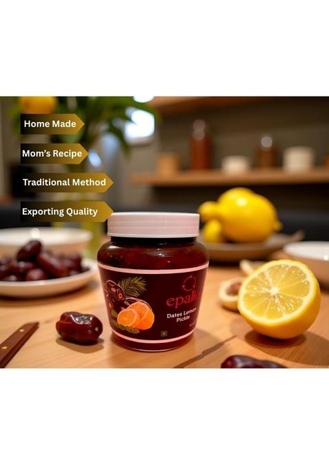 Epalio Dates Lemon Pickle | Khajoor Nimbu Achar 450 Gm Jar Sweet Tangy Homemade Authentic South Indian