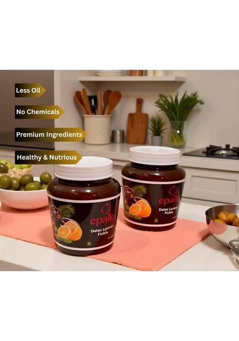 Epalio Dates Lemon Pickle | Khajoor Nimbu Achar 450 Gm Jar Sweet Tangy Homemade Authentic South Indian
