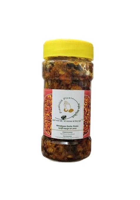 Praakritik Please Himalayan Garlic Pickle 200G | Traditional Hand Made Natural Oil Glass Jar
