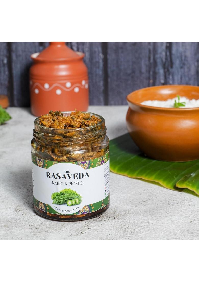 The Rasaveda Authentic Karele Ka Achar 300Gm | Bitter Gourd Pickles North Indian Karela Pickle In Fresh Mustard Oil Glass Jar