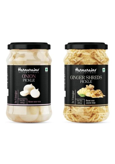 Harnarains International Natural Homemade Onion Pickle Ginger Shreds Julienne In Vinegar 400G Pack Of 2