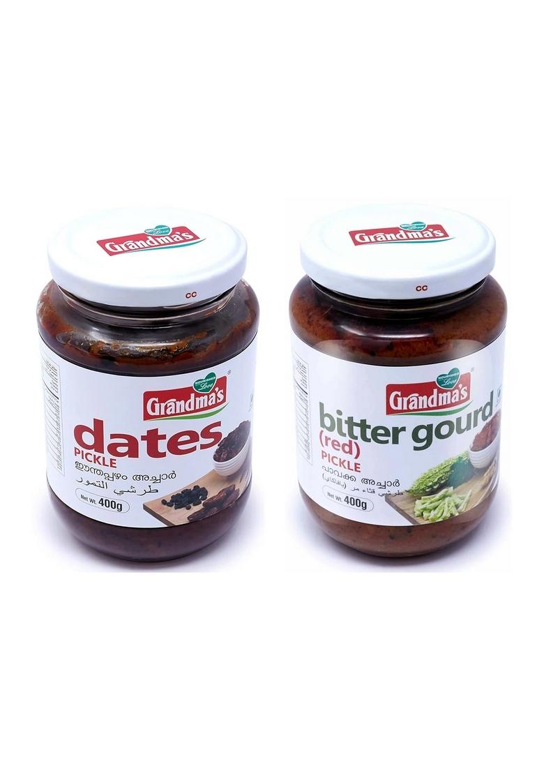 Grandmas Authentic Kerala Style Dates Pickle Bitter Gourd Pavakkai Combo | 400G Bottle Healthy And Tasty South Indian