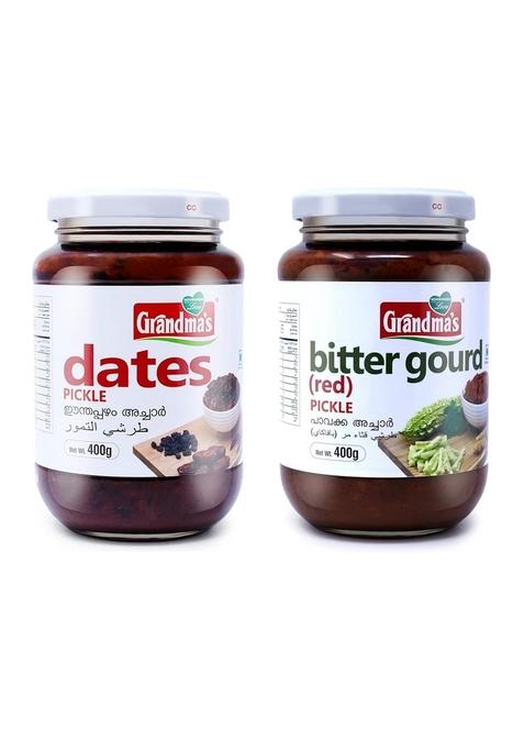 Grandmas Authentic Kerala Style Dates Pickle Bitter Gourd Pavakkai Combo | 400G Bottle Healthy And Tasty South Indian