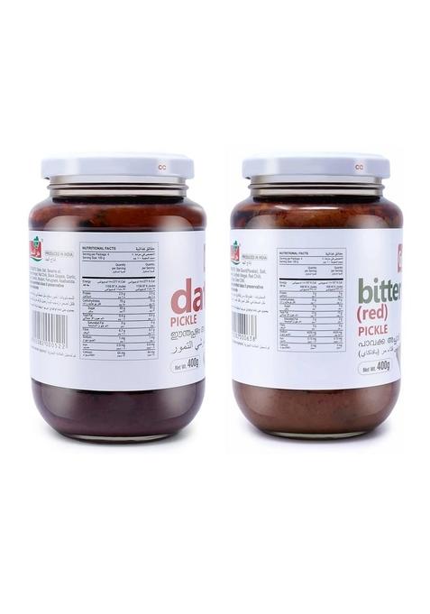 Grandmas Authentic Kerala Style Dates Pickle Bitter Gourd Pavakkai Combo | 400G Bottle Healthy And Tasty South Indian