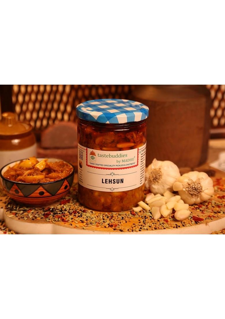 Tastebuddies By Madhu Madhu® Lehsun Pickle 450 Gm Handcrafted Homemade Gourmet Garlic Bold Savory Flavor In Wood Pressed Mustard Oil Authentic Taste Of India