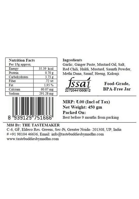 Tastebuddies By Madhu Madhu® Lehsun Pickle 450 Gm Handcrafted Homemade Gourmet Garlic Bold Savory Flavor In Wood Pressed Mustard Oil Authentic Taste Of India