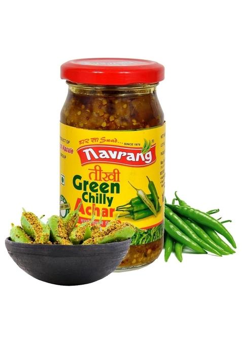 Navrang Homemade Hari Mirch Ka Achar 200Gm Green Chilly Pickle Veg Spicy Tangy Tasty With No Artificial Colours Traditional Indian Taste And Made Mustard Oil