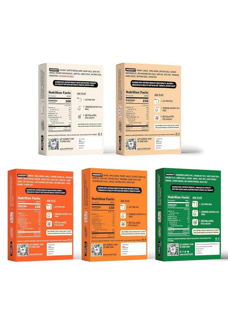 Chutnefy Flavours Of India Chutney Carnival Combo | Pack 5 75Gms Dry 4 Servings Per Authentic Indian Chutneys For Breakfast Meals Instant Fresh And Easy To Make No Preservative