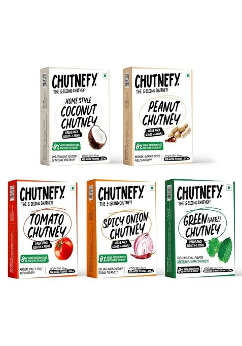 Chutnefy Flavours Of India Chutney Carnival Combo | Pack 5 75Gms Dry 4 Servings Per Authentic Indian Chutneys For Breakfast Meals Instant Fresh And Easy To Make No Preservative