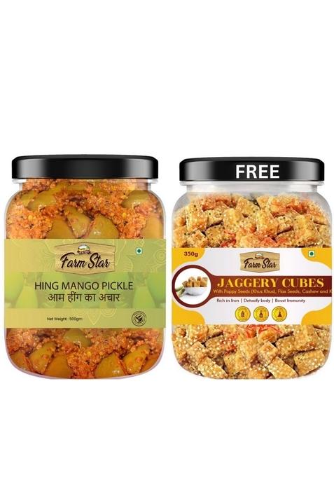 Farm Star Hing Mango Pickle – Aam Ka Achar 500Gm 350Gm Jaggery Cubes Free