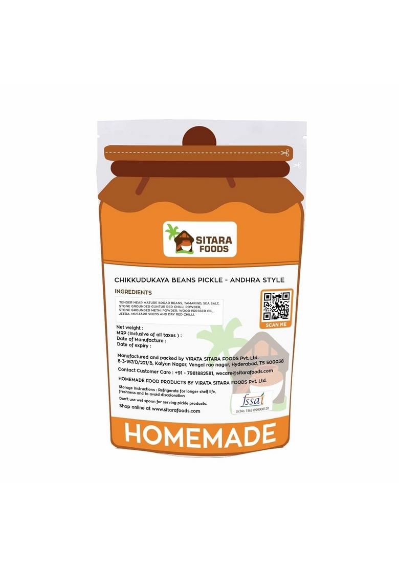 Sitara Foods Broad Beans Pickle Chikkudukaya Andhra Style Home Made 1000 Grams Pack