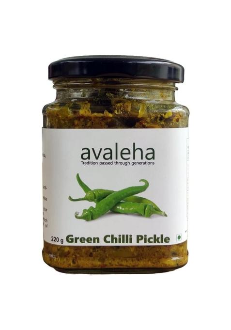 Avadata Organics The Healthy Way Of Life Advadata Avaleha Green Chilli Pickle 220Gm | Hari Mirch Ka Achar Spicy Authentic Chopped No Added Preservatives Artificial Flavours Glass Jar