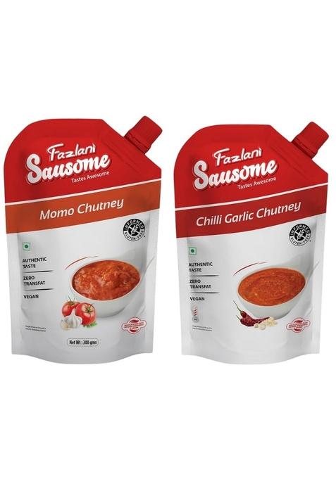 Fazlani Sausome Chutney Combo – Momo Chilli Garlic | Spicy Asian Inspired Condiments Vegan Gluten Free Zero Trans Fat Perfect For Momos Dips Stir Fries Marinades 300G Each Pack Of 2