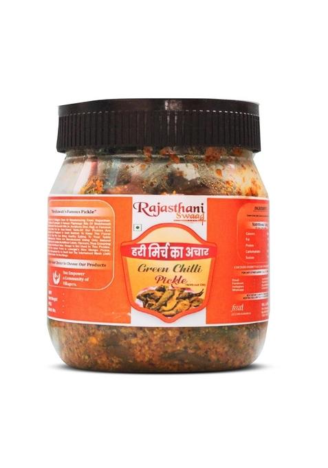 Rajasthani Swaad Green Chilli Pickle Marwadi Rai Mirch Ka Achar Without Oil | 800 Grams Jar