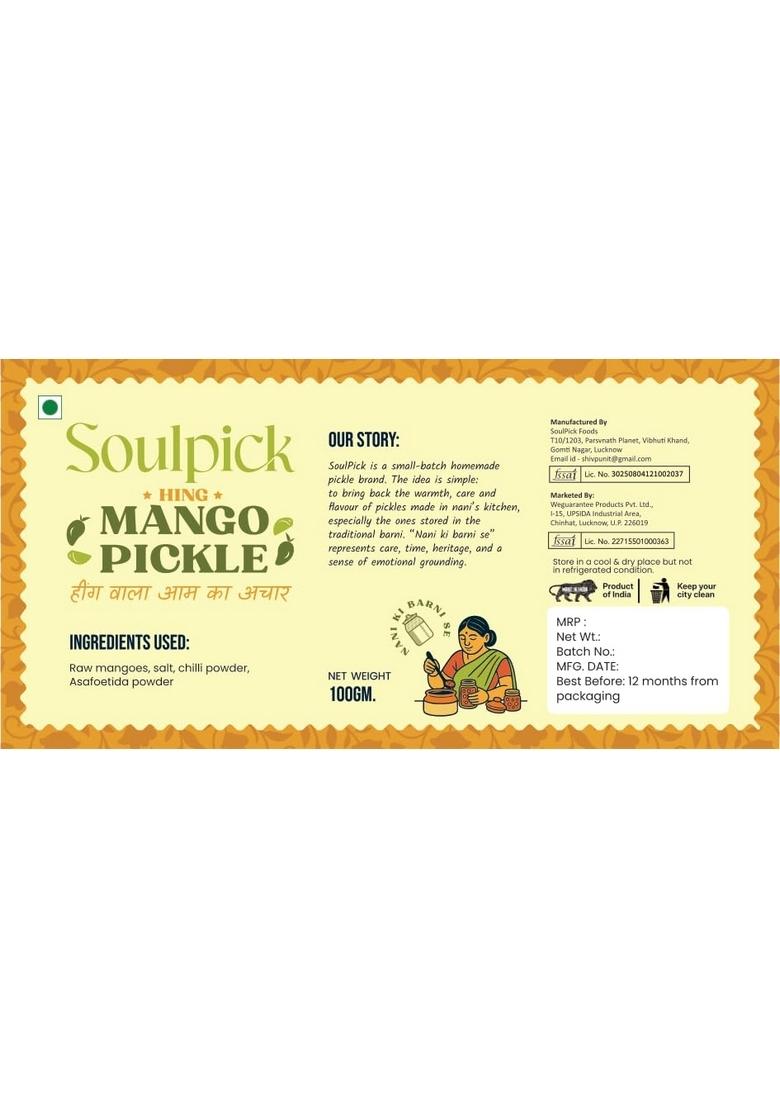 Soulpick Hing Mango Pickle 100Gm | Homemade Style Authentic Nani Ki Barni Taste No Preservatives
