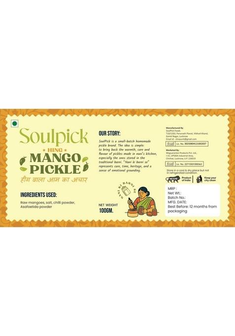 Soulpick Hing Mango Pickle 100Gm | Homemade Style Authentic Nani Ki Barni Taste No Preservatives