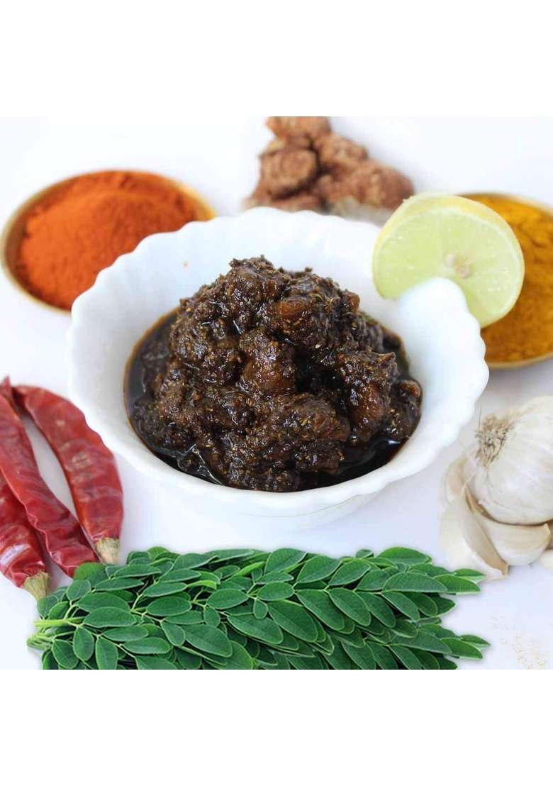 Sitara Foods Munagaku Moringa Drumstick Leaves Chicken Pickle Home Made 250 Grams Pack - Indya