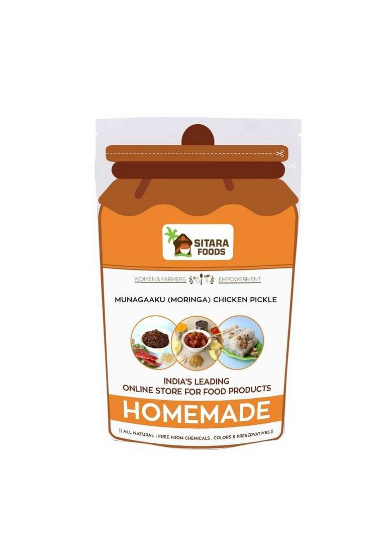 Sitara Foods Munagaku Moringa Drumstick Leaves Chicken Pickle Home Made 250 Grams Pack - Indya