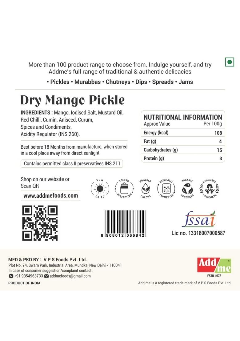 Add Me North Indian Homemade Dry Mango Pickle Very Less Oil Sukha Aam Ka Achar 300Gm Glass Jar