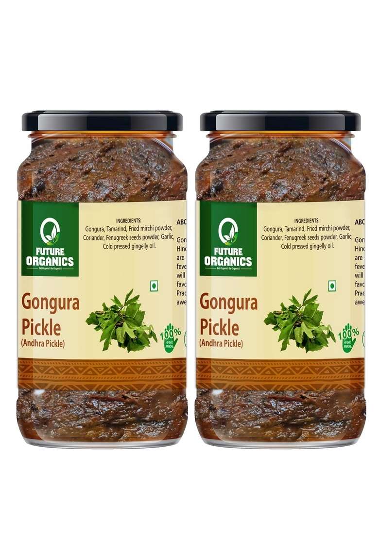 Future Organics –Eat Oragnic Be Organic Gongura Andhra Pickle Homemade Pack Of 2 220 Gm Each 100 Fresh Achar With Taste Pure Natural Healthy - Indya