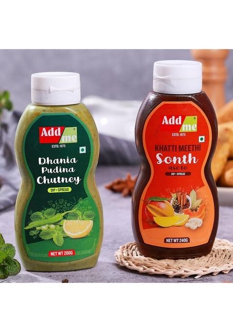 Add Me Dhania Pudina Chutney 200Gm Khatti Meethi Sonth 240Gm Pack Of 2 | Natural Flavorful Sauce Tasty Pani Puri Bhel Puiri In Squeeze Bottle