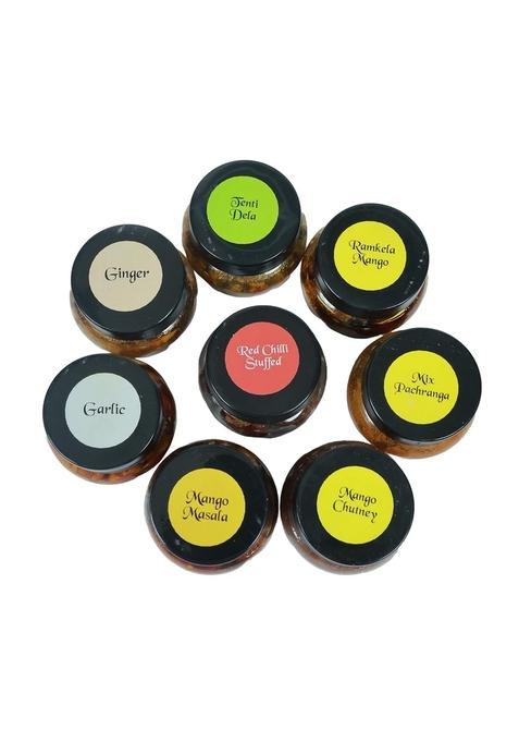 Our Mom'S Memory Gourmet Combo Pack 8 Organic Homemade Flavors – Red Stuffed Chilli Green Mango Masala Chutney Ramkela Ginger And Garlic For Authentic Taste Healthy Eating