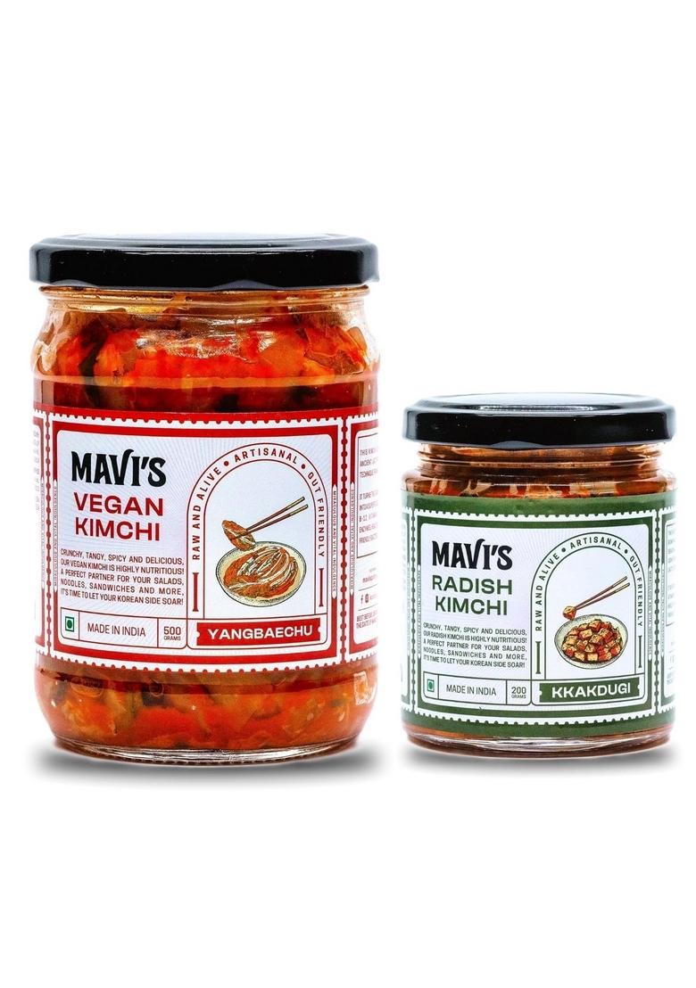 Mavi'S Kimchi Combo | Vegan Radish Artisanal Probiotic Pickle 100 Natural Organic No Preservatives Artificial Flavour Or Colour Pack Of 2