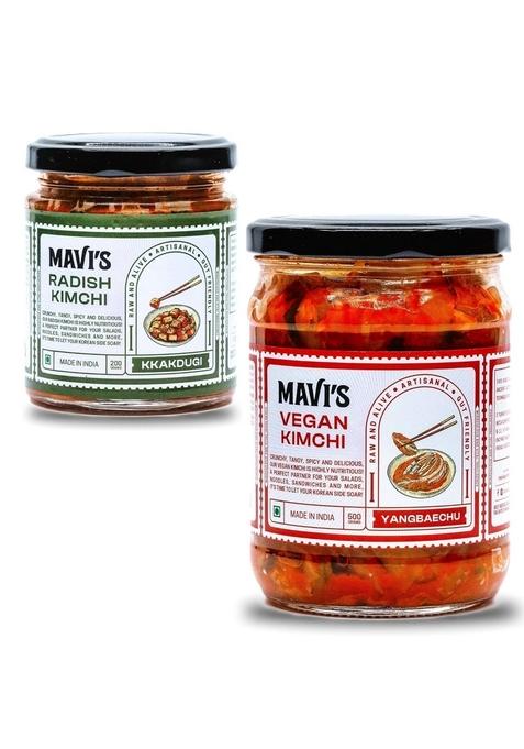 Mavi'S Kimchi Combo | Vegan Radish Artisanal Probiotic Pickle 100 Natural Organic No Preservatives Artificial Flavour Or Colour Pack Of 2